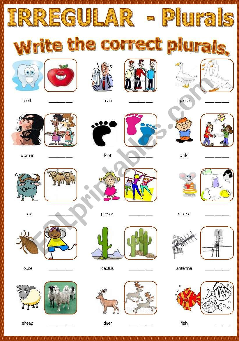 Irregular Plural Nouns Esl Worksheets Noun Worksheets