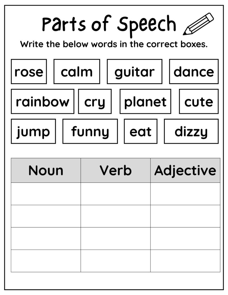 10 Printable Parts Of Speech Worksheets Printable Noun Verb Adjective  - Noun Verb Adjective Worksheet 6Th Grade