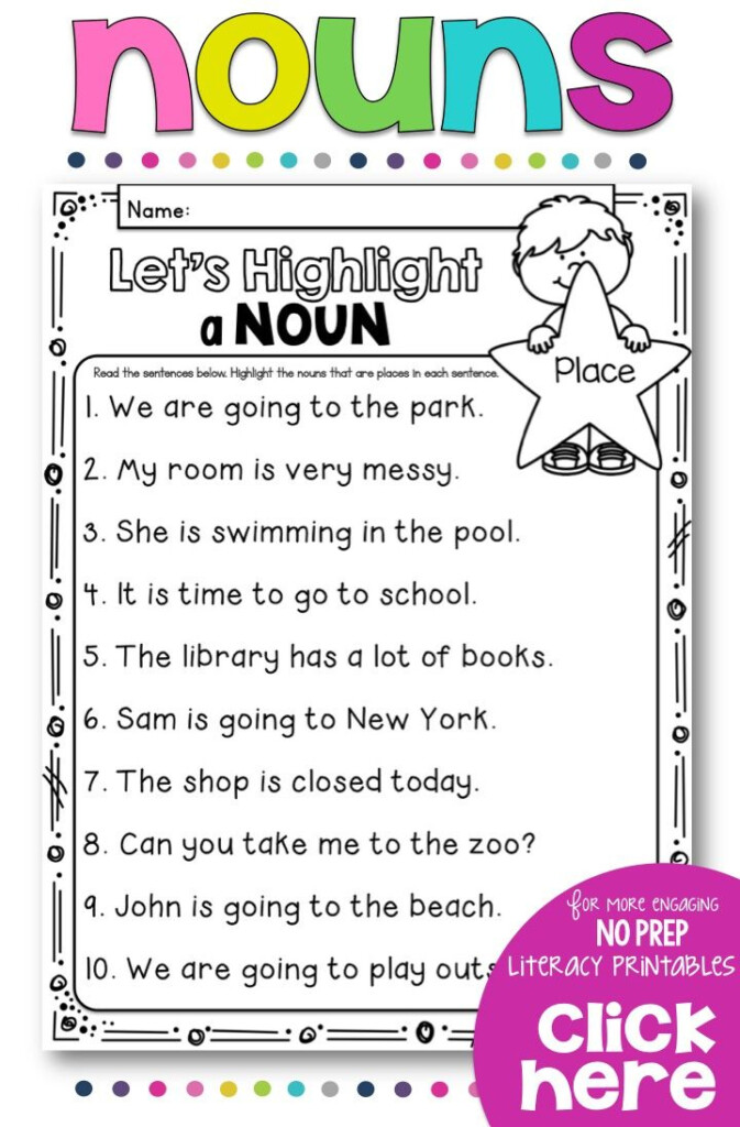 1st Grade Worksheet On Nouns - Fun Noun Worksheets First Grade