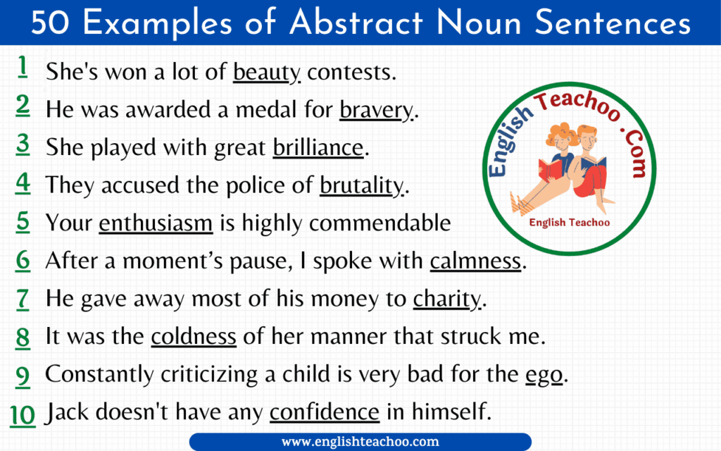 50 Examples Of Abstract Noun Sentences EnglishTeachoo - Abstract Nouns Sentences Worksheet