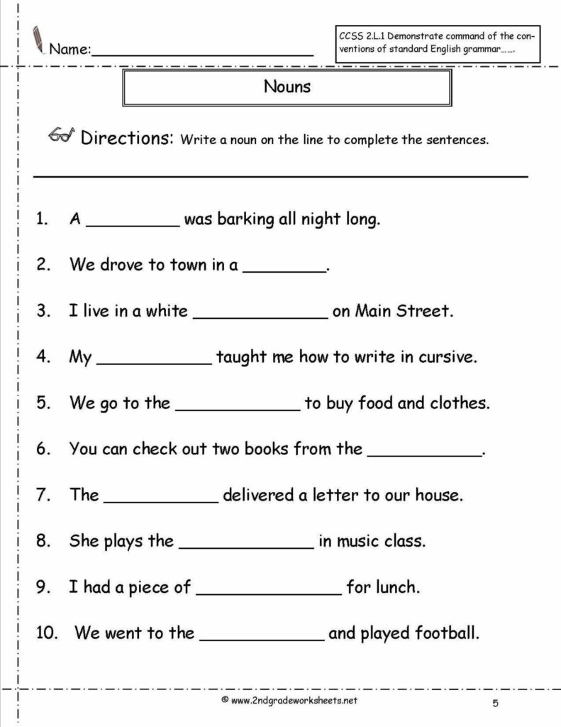 5Th Grade Noun Worksheet - 5Th Grade Nouns Worksheets