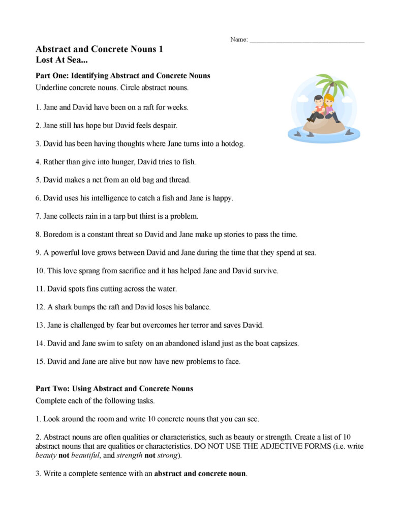 Abstract And Concrete Nouns 1 Lost At Sea RylananceParsons - Abstract Nouns And Concrete Nouns Worksheet