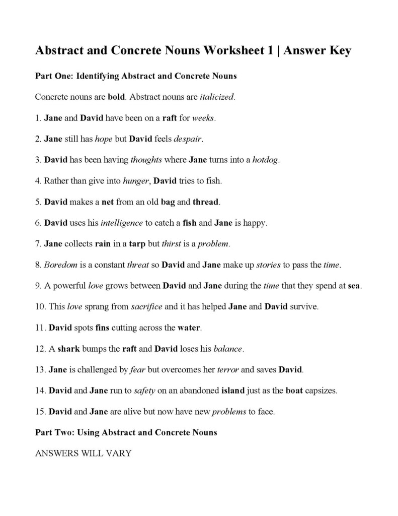 Abstract And Concrete Nouns Exercises With Answers Online Degrees - Concrete Nouns Worksheet With Answers