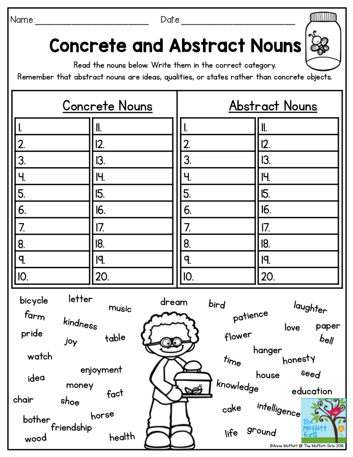 Abstract And Concrete Nouns Worksheets - Abstract And Concrete Nouns Worksheet 4Th Grade