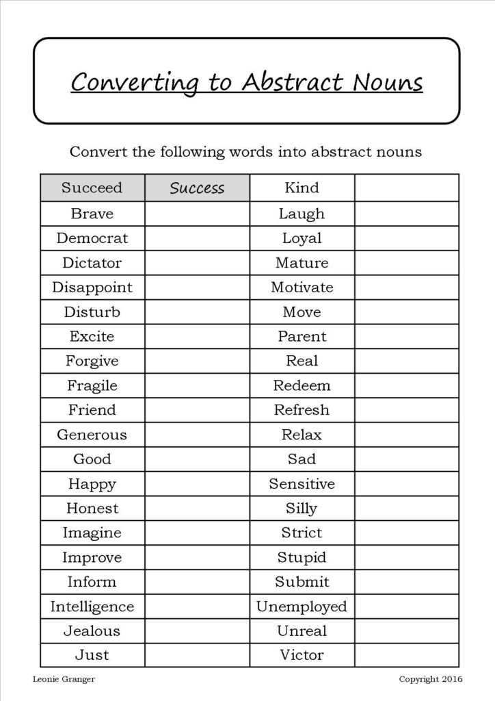 Abstract Nouns Worksheet With Answers Pdf Worksheets Joy - Adjective To Abstract Noun Worksheet