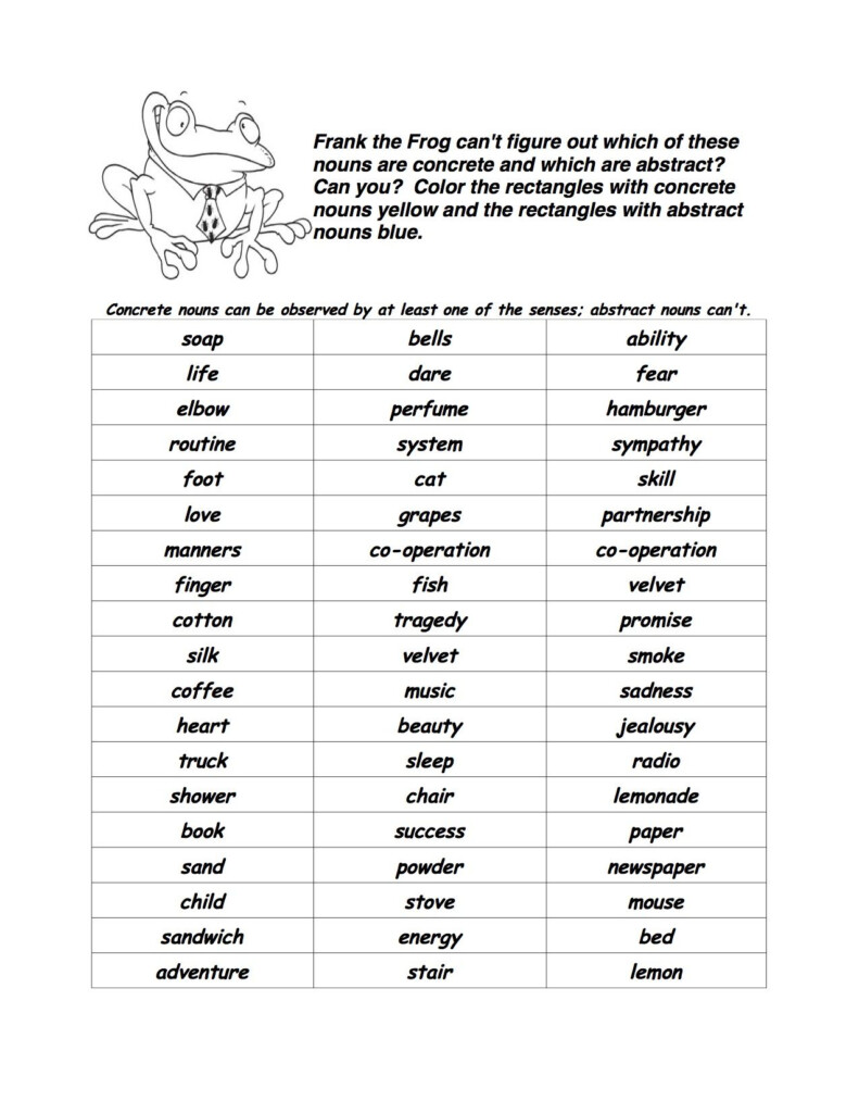 Abstract Nouns Worksheets Grade 5 - Abstract Nouns Worksheet For Grade 5