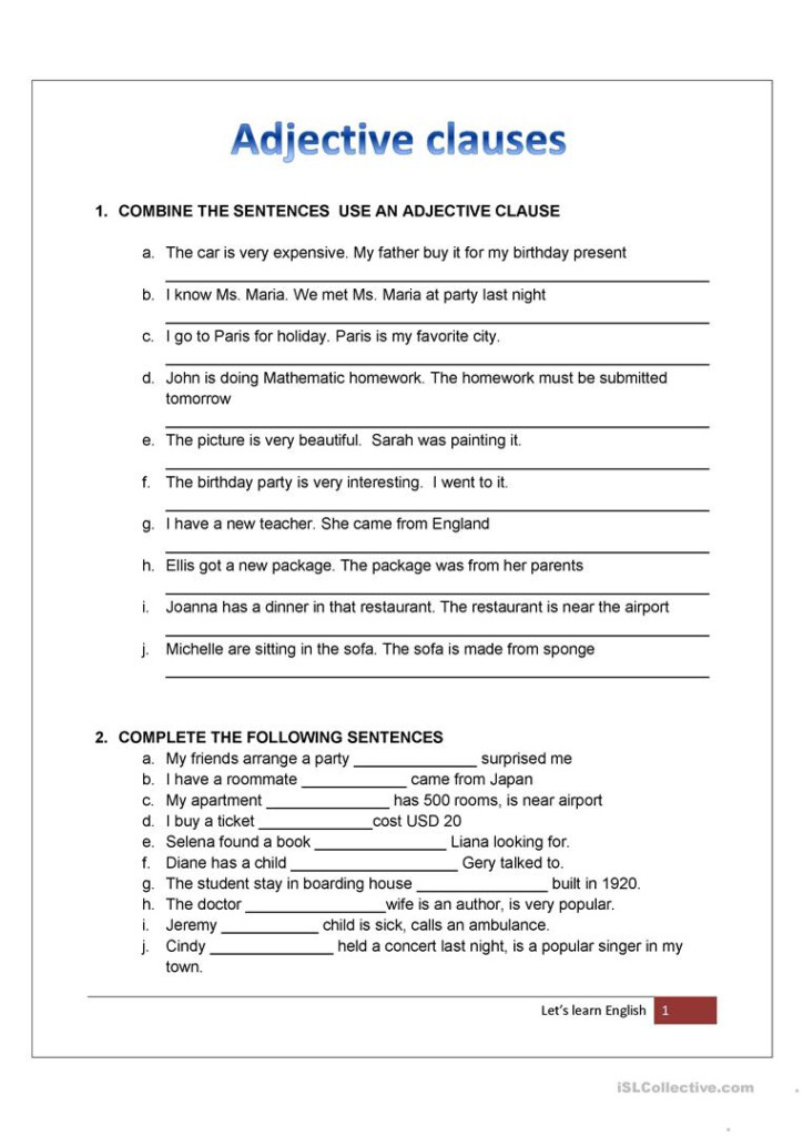 Adjective Worksheets With Answers - Adjective Adverb And Noun Clauses Worksheet With Answers Pdf