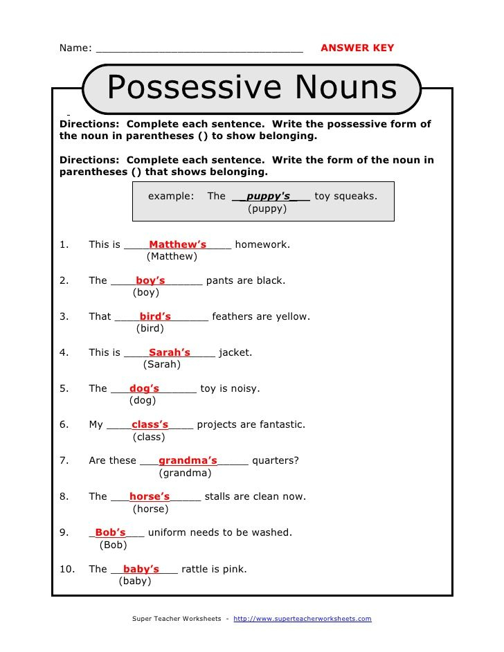 Answer Key Possessive Nouns Worksheets With Answers - Mcgraw-Hill Grade 3 Possessive Nouns Work Worksheet Answer Key