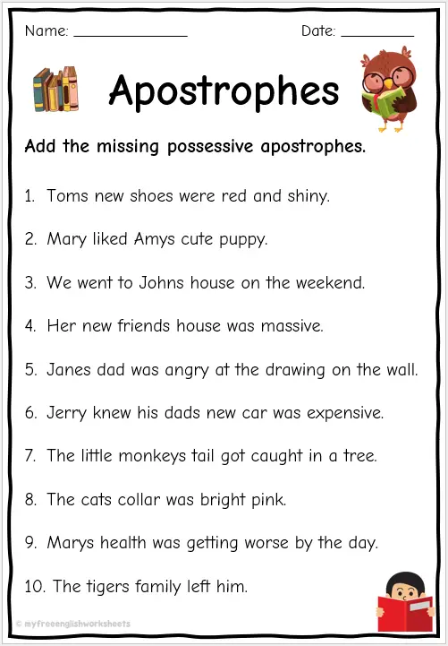 Apostrophe Worksheets Possessive Apostrophes English Worksheets - Possessive Nouns Apostrophe Worksheet