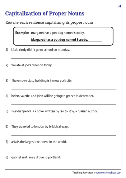 Capitalization Of Proper Nouns - Capitalization Of Proper Nouns Worksheet