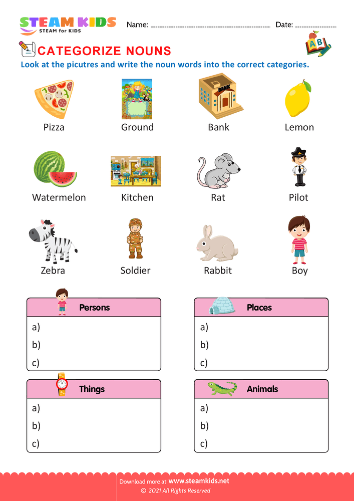 Categorize Nouns Worksheet For Grade 1 STEAM KIDS - Categorize Nouns Worksheets