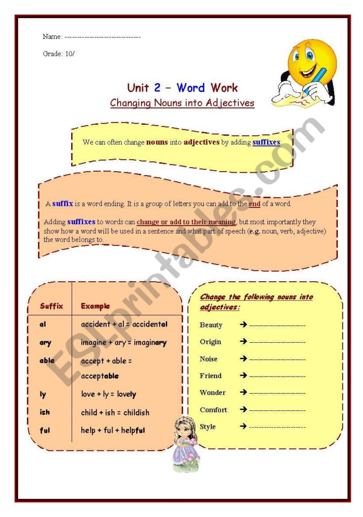 Changing Nouns Into Adjectives ESL Worksheet By 7neeen - Change Noun To Adjective Worksheet