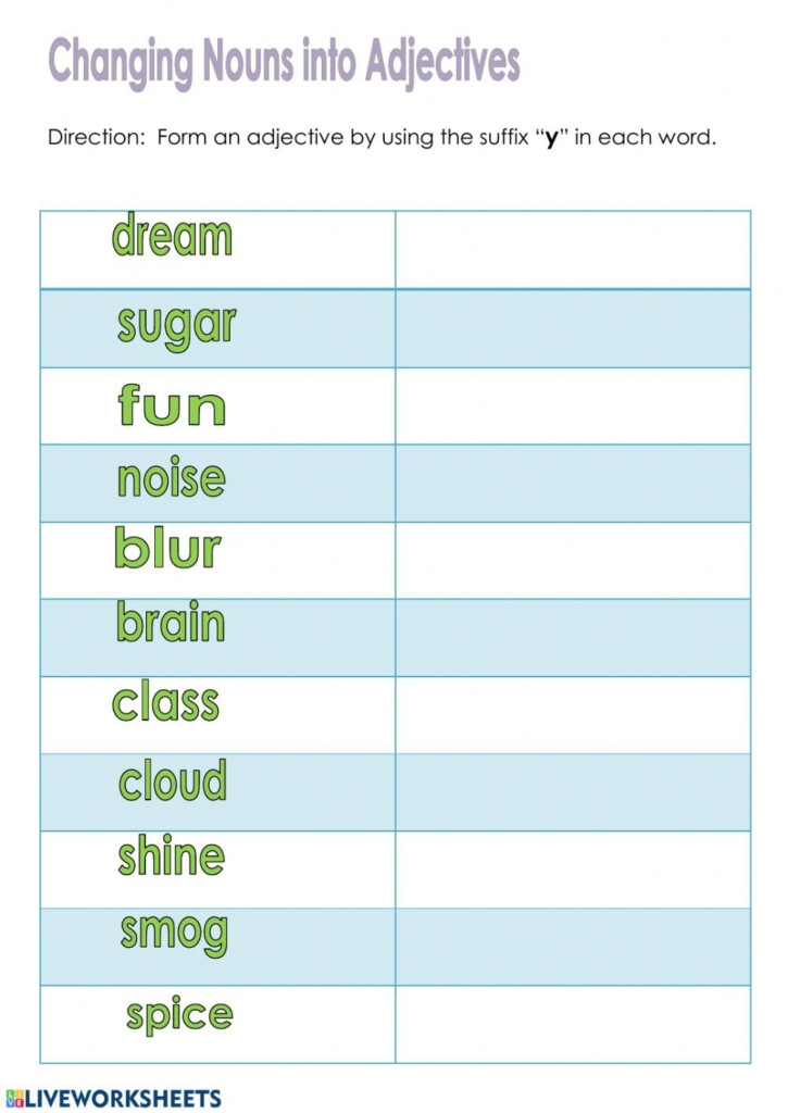 Changing Nouns To Adjectives - Change Noun To Adjective Worksheet