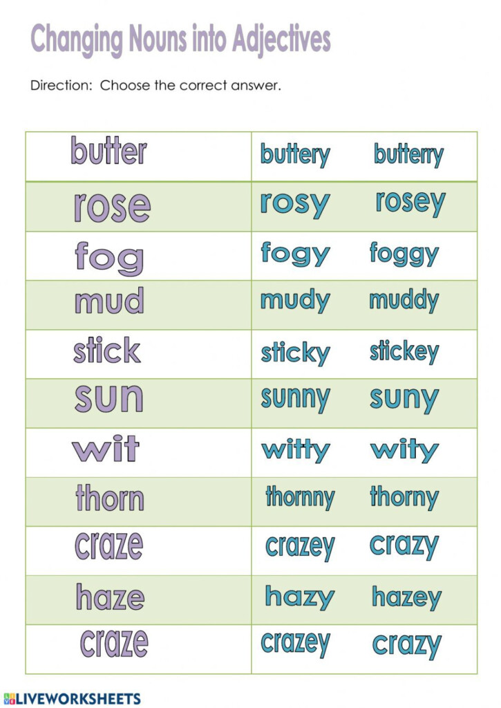 Changing Nouns To Adjectives Interactive Worksheet Adjective  - Change Noun To Adjective Worksheet