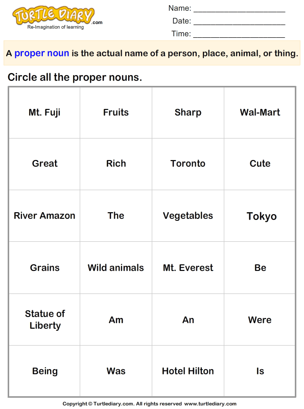 Circle The Proper Nouns Worksheet Turtle Diary - Circle The Proper Noun Worksheet