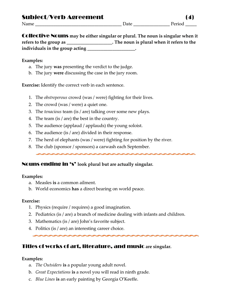 Collective Noun Verb Agreement Worksheets - Collective Noun Verb Agreement Worksheet