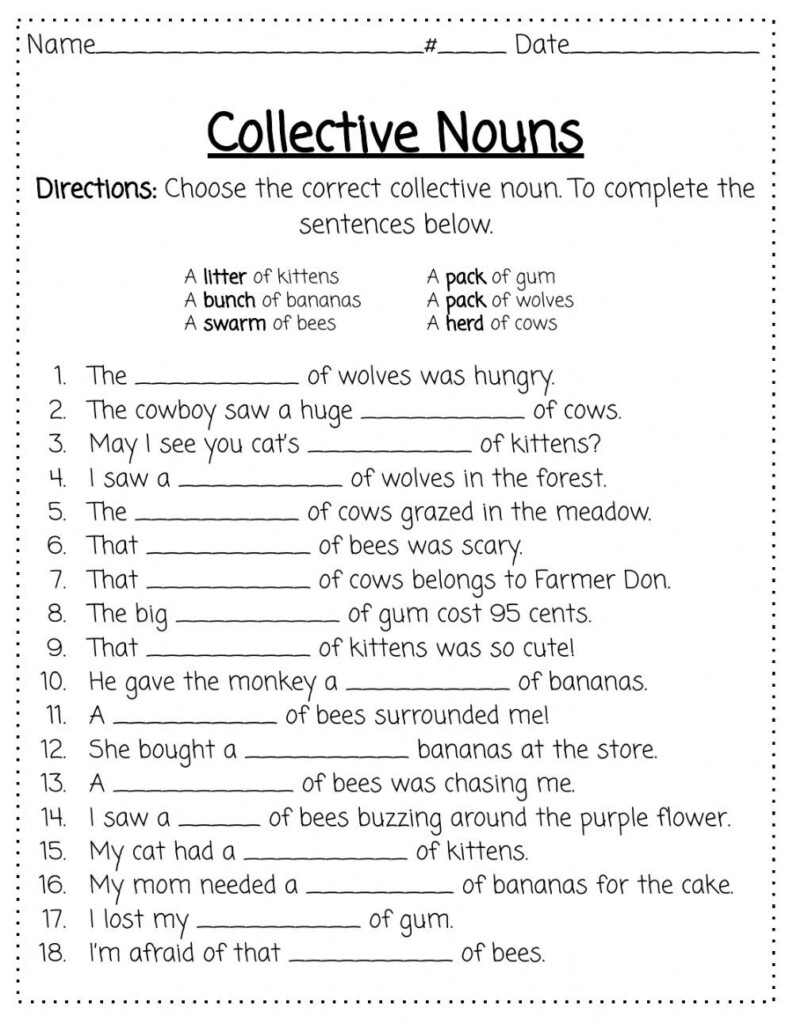 Collective Noun Worksheet - Collective Noun Sentences Worksheets