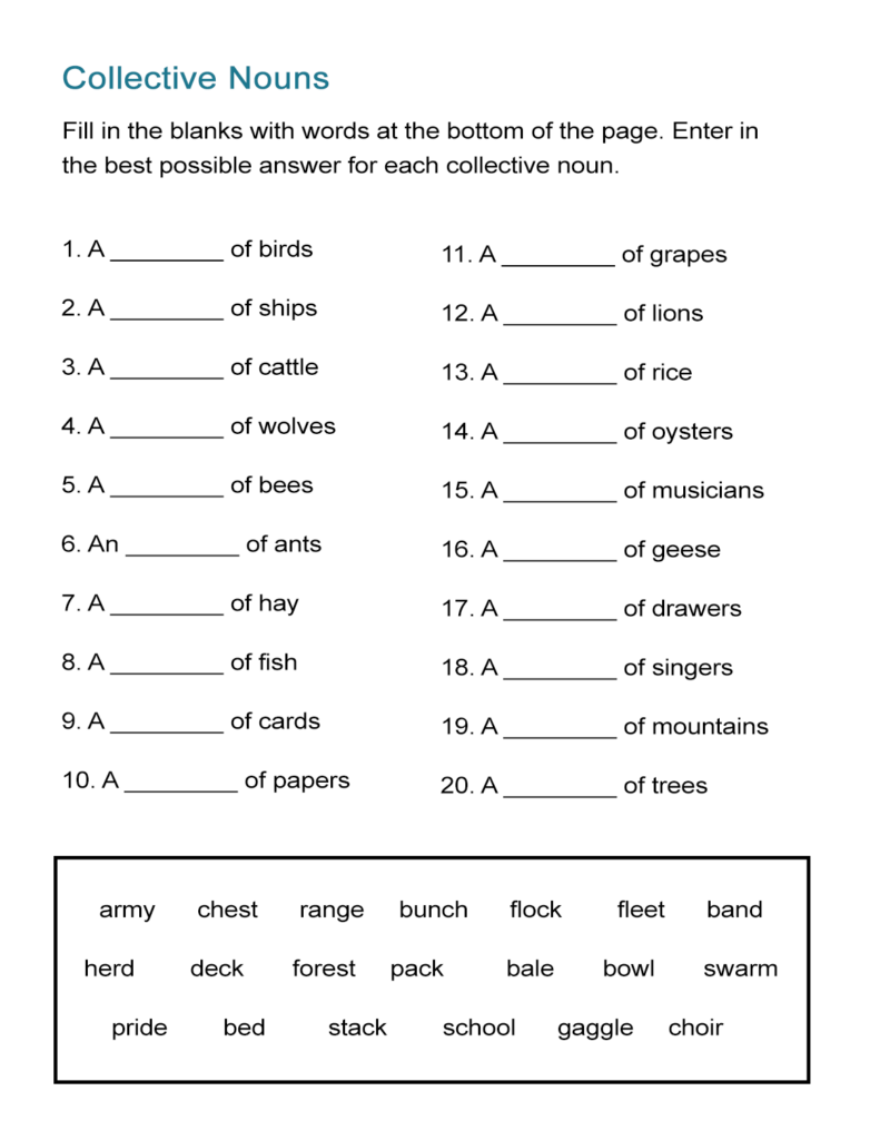 Collective Nouns Activity Sheets - Collective Nouns Worksheet Year 2