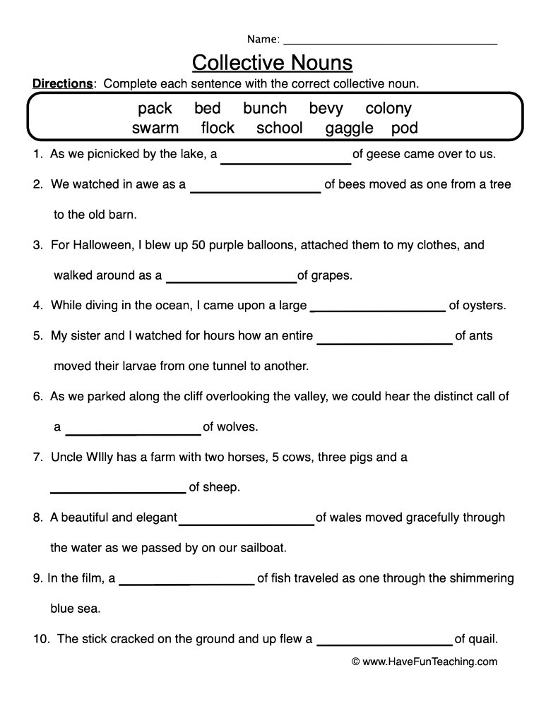 Collective Nouns Complete The Sentence Worksheet By Teach Simple - Collective Noun Sentences Worksheets