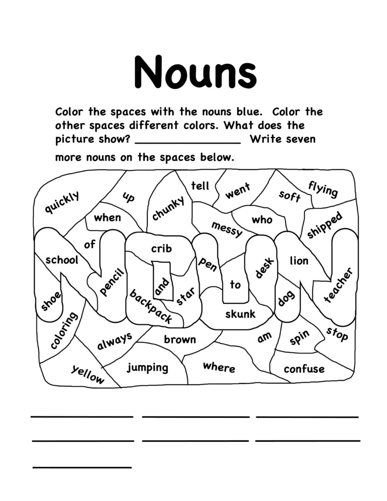 Color The Nouns And Verbs - Color The Nouns Worksheet