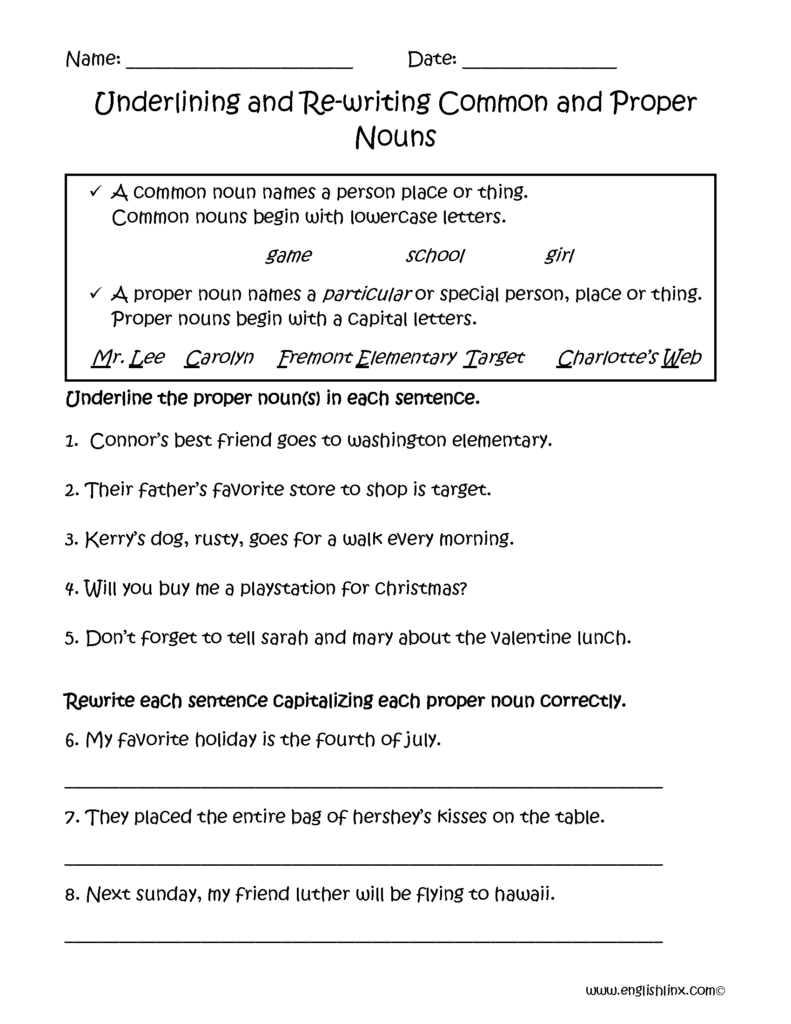 Common And Proper Nouns Worksheets Grade 4 - Free Noun Worksheets For 4Th Grade