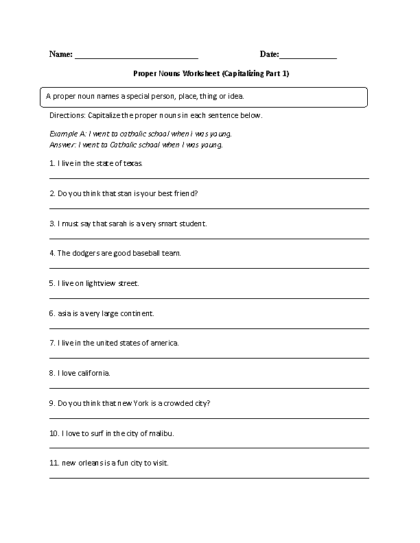 Common And Proper Nouns Worksheets Grade 5 - Common And Proper Noun Worksheets For Grade 5