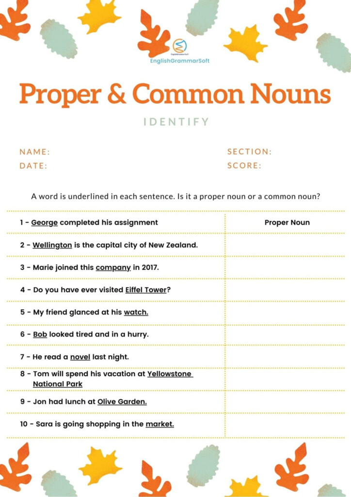 Common Noun Proper Noun Worksheet - Common And Proper Nouns 6Th Grade Worksheet