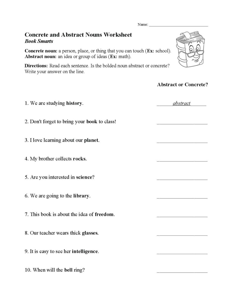 Concrete And Abstract Nouns Worksheet Parts Of Speech Activity - Abstract And Concrete Noun Worksheet