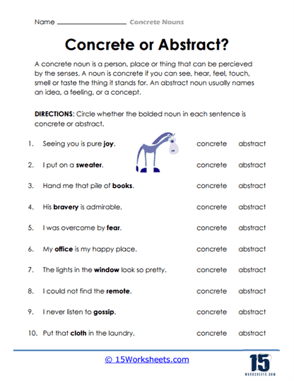 Concrete Nouns Worksheets 15 Worksheets - Abstract And Concrete Nouns Worksheet 4Th Grade