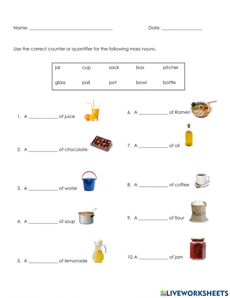 Count And Mass Nouns Worksheets For Grade 1 CountingWorksheets - Count Noun And Mass Nouns Worksheet