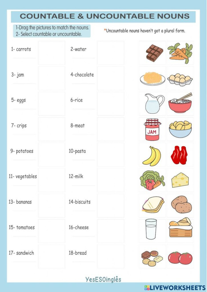 Countable And Uncountable Nouns 1 Worksheet Nouns Worksheet  - Noun Counters Worksheets