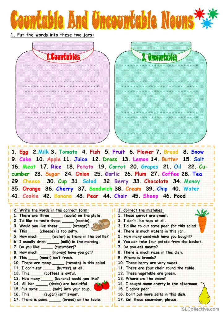 Countable And Uncountable Nouns English ESL Worksheets Pdf Doc - Countable Nouns And Uncountable Nouns Worksheet Pdf