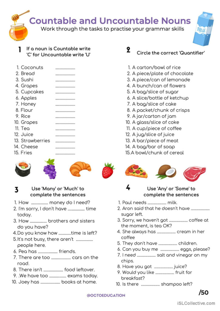 Countable And Uncountable Nouns English ESL Worksheets Pdf Doc - English Grammar Nouns Worksheets Pdf