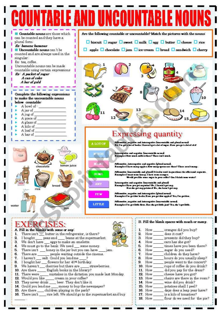 COUNTABLE AND UNCOUNTABLE NOUNS ESL Worksheet By Katiana - Countable Uncountable Nouns Worksheets Free