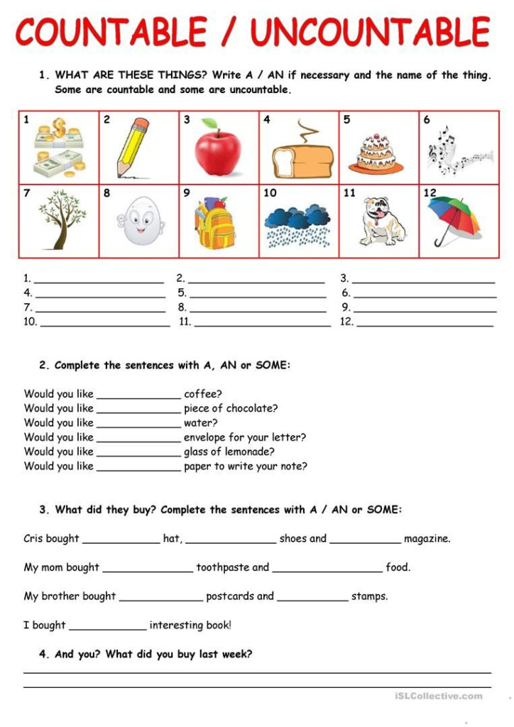 Countable And Uncountable Nouns Worksheets - Countable Uncountable Nouns Worksheets Free