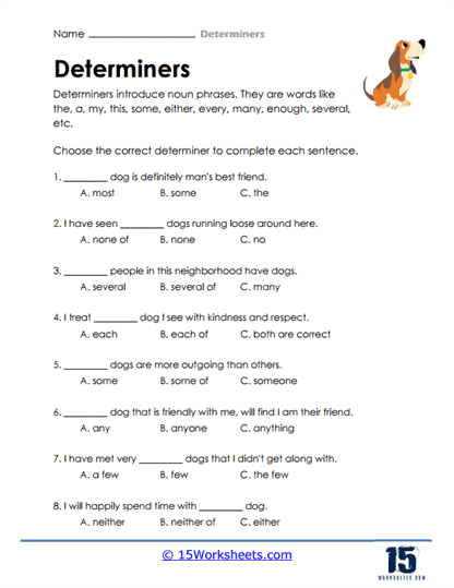 Determiners Worksheets 15 Worksheets - Noun Determiners Worksheet For Grade 5