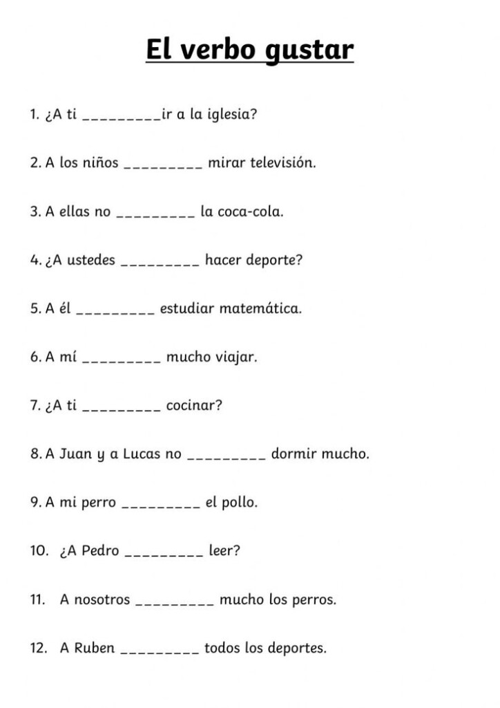 El Verbo Gustar Worksheet Answers - Gustar With Nouns Worksheet Answers