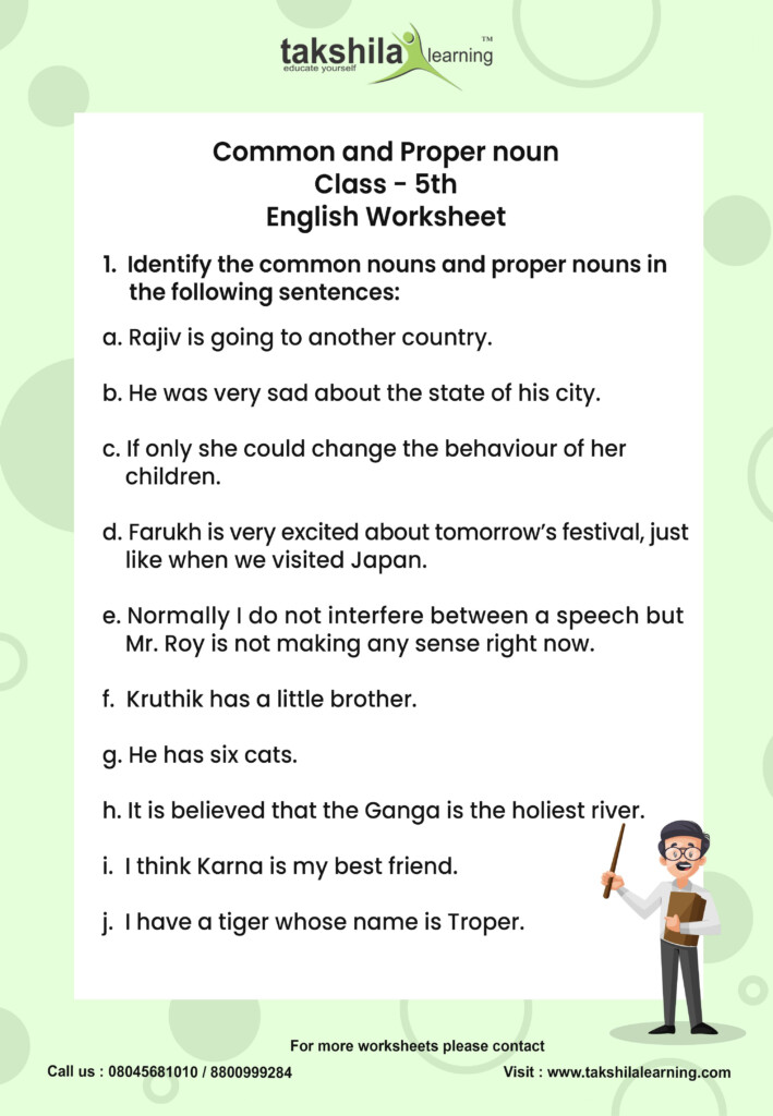 English Grammar For Class 5 Common And Proper Nouns This Worksheet Is  - Nouns Worksheet For Class 5 With Answers