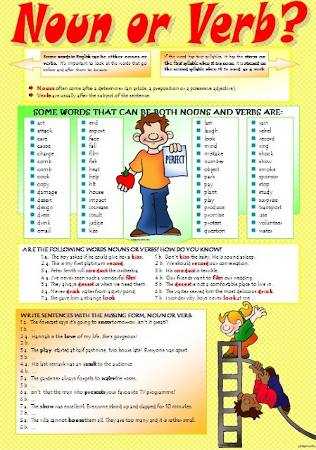 English Stuff ESL NOUN Or VERB intermediate Worksheet  - Nouns And Verbs Esl Worksheets