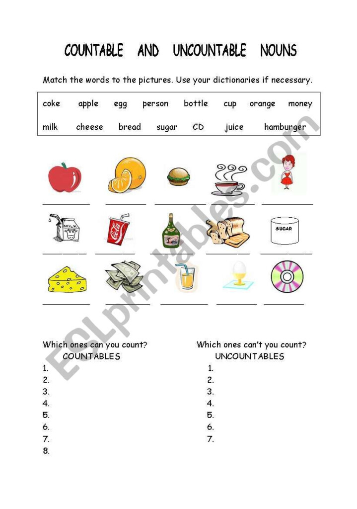 English Worksheets Countable Uncountable Nouns - Countable And Uncountable Nouns Worksheet Busy Teacher