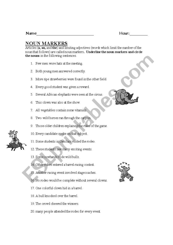 English Worksheets Noun Marker - Noun Markers Worksheets