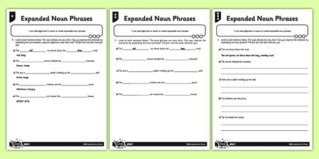 Expanded Noun Phrases Differentiated Worksheet Pack Expanded Noun  - Expanded Noun Phrases Differentiated Worksheet