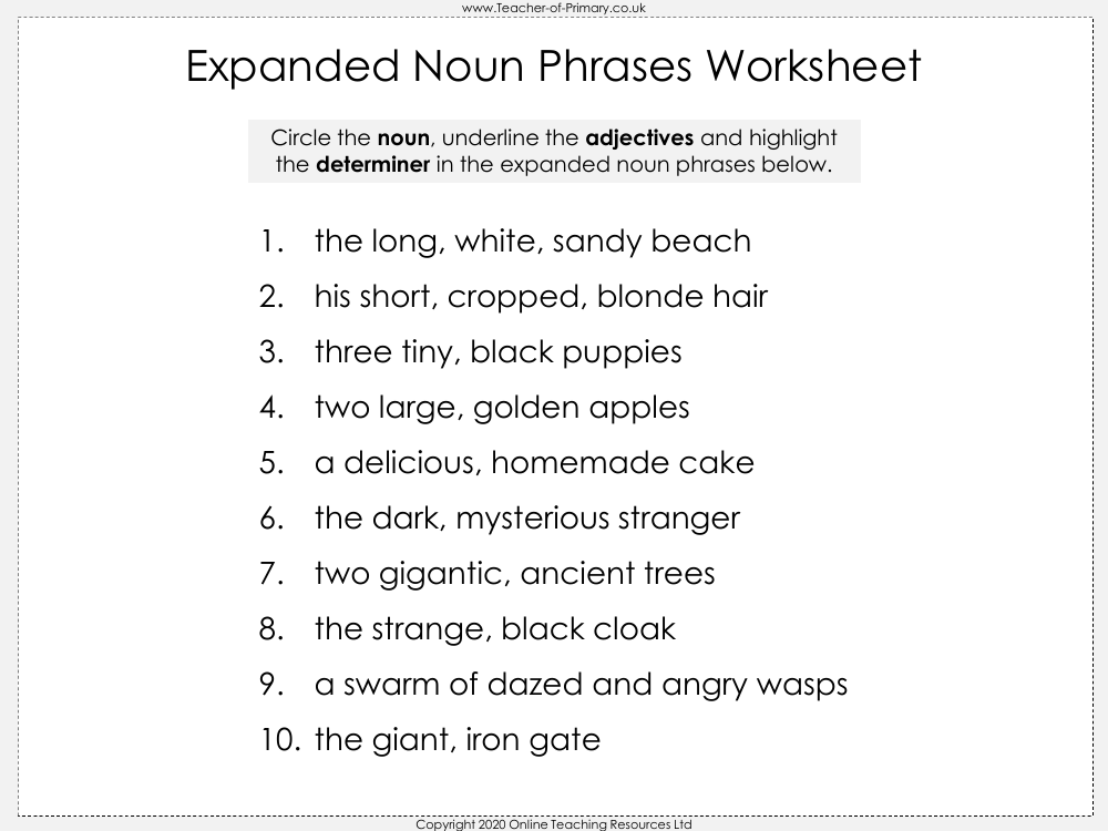 Expanded Noun Phrases Worksheet English 2nd Grade - Expanded Noun Phrases Worksheet Ks2