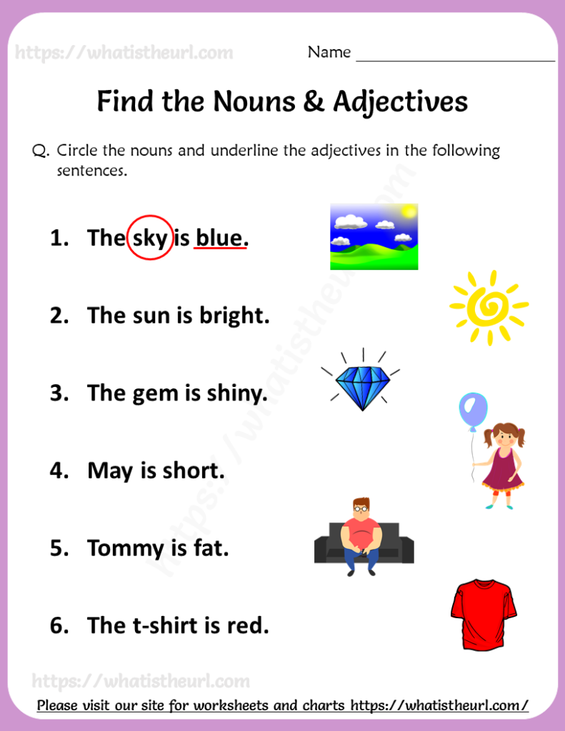 Find the nouns adjectives worksheet 2 Your Home Teacher - Adjectives Nouns Worksheet