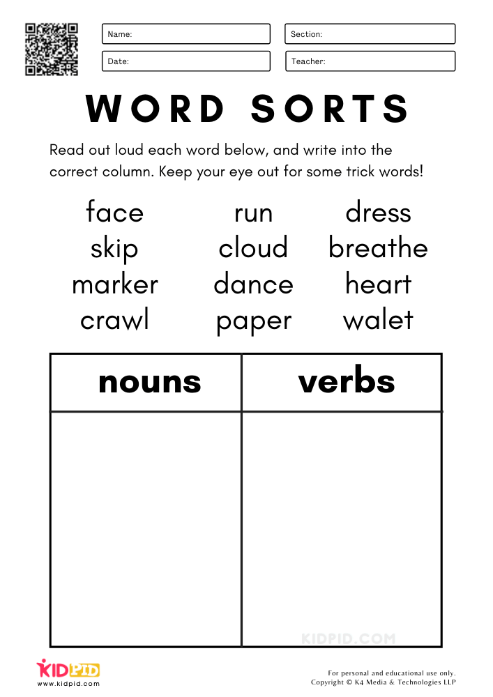 Finding Nouns And Verbs Worksheets - Nouns And Verbs Worksheet For Grade 2