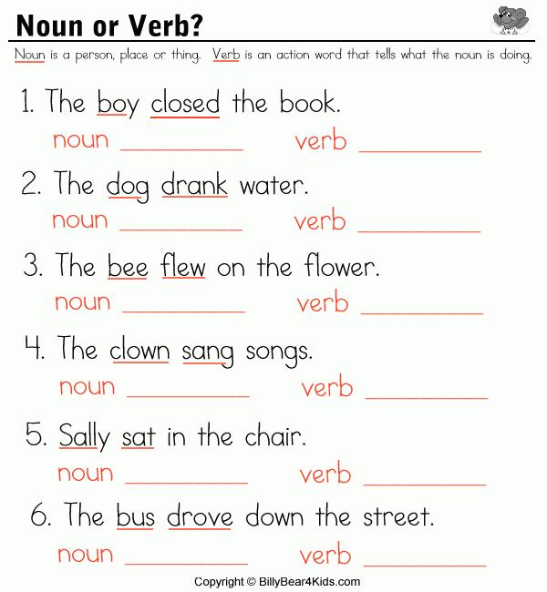 Free Noun And Verb Worksheets - Noun And Verb Worksheets For 1St Grade