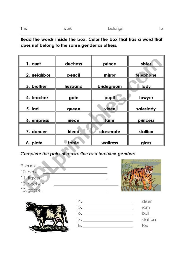 Gender Of Noun ESL Worksheet By Butterfinger - Gender Of Noun Worksheet