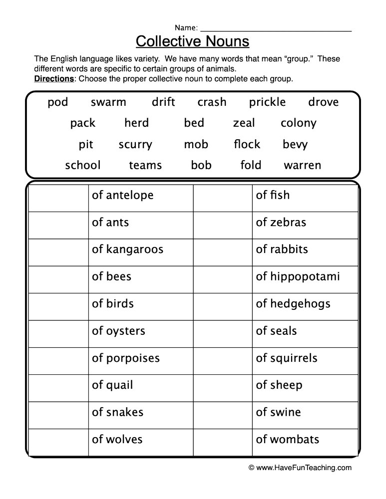 Groups Of Animals Collective Nouns Worksheet Have Fun Teaching - Collective Nouns For Animals Worksheet