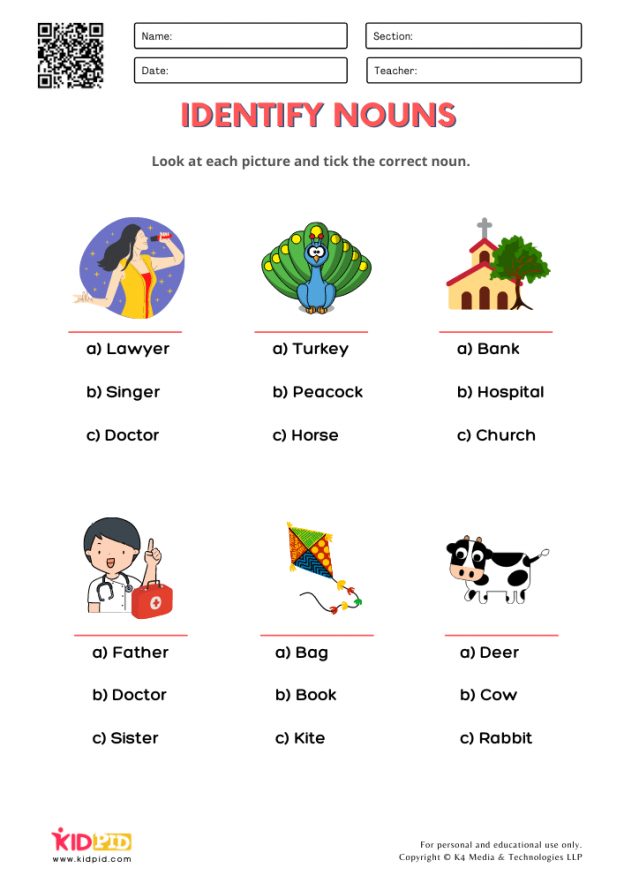 Identify Noun Worksheets For Grade 1 Kidpid - Recognizing Nouns Worksheet