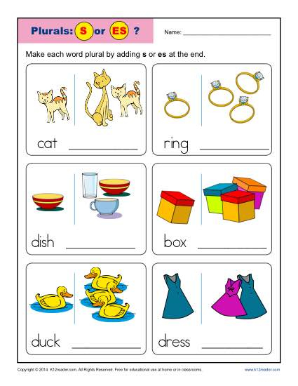 Kindergarten Plural Noun Worksheets S Or ES - Plural Nouns Worksheets For Kindergarten